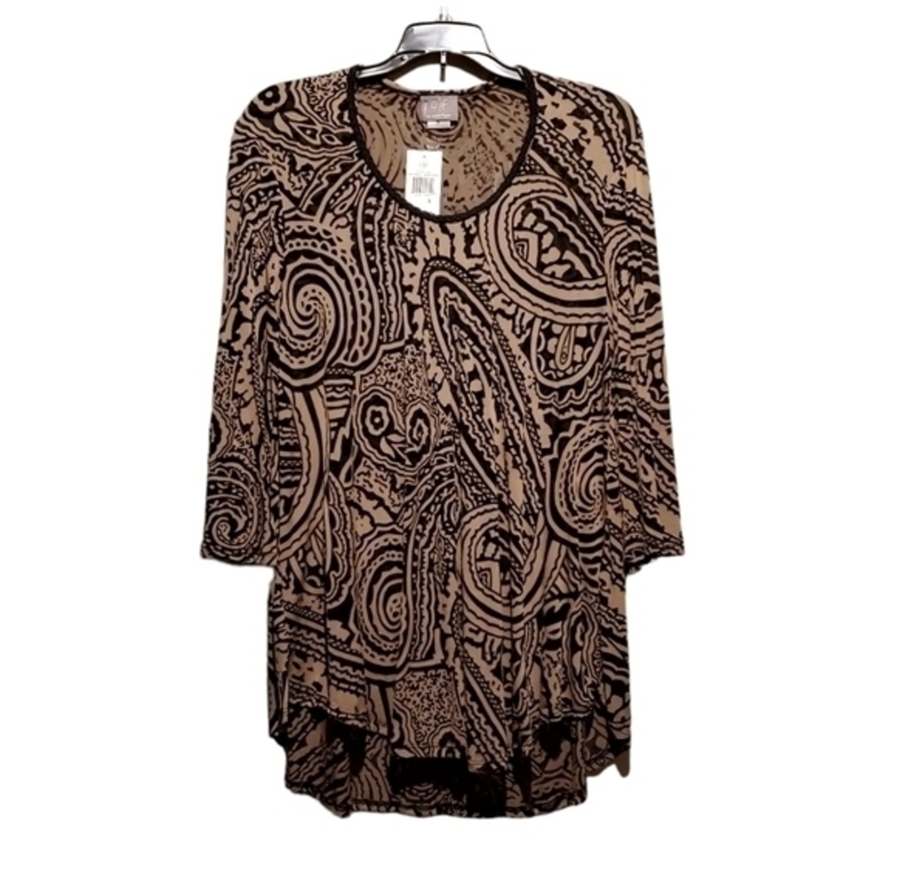 Elif by Jordan Taylor Pattern Sheer Tunic Tan Black Small NWT‎